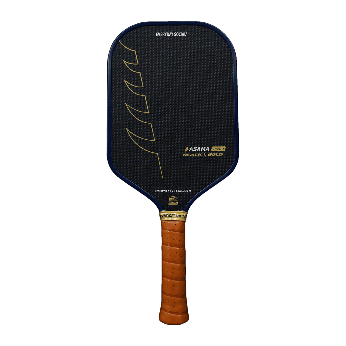 Asama Black & Gold PWR Navy pickleball paddle front view